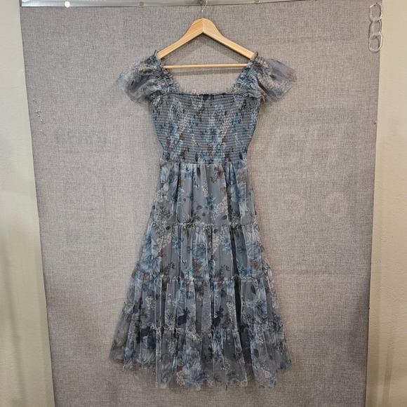 Baltic Born Clementine Floral Tiered Dress Small Mesh Smocked Milkmaid Fairy - Picture 10 of 16